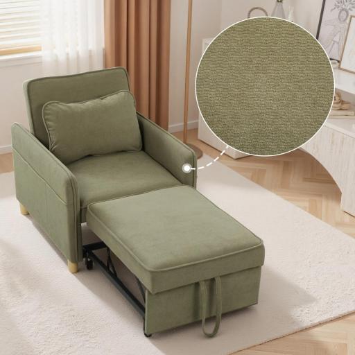 Sillón Cama Individual 3 en 1 Sofá Cama Plegable con Respaldo Ajustable y Cojín para Salón 74x85,5x82 cm Marrón [7]