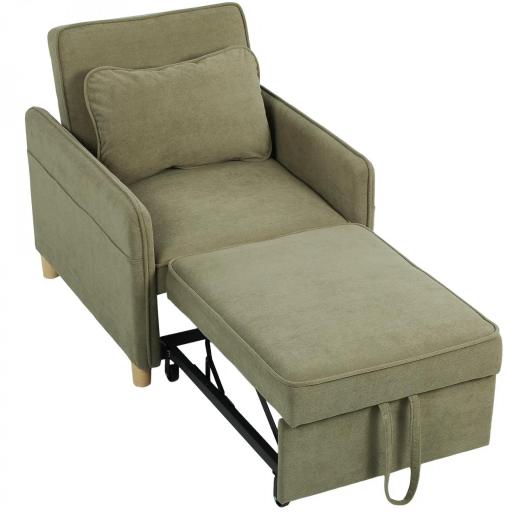 Sillón Cama Individual 3 en 1 Sofá Cama Plegable con Respaldo Ajustable y Cojín para Salón 74x85,5x82 cm Marrón [9]