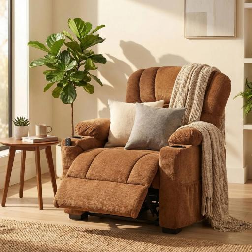 Sillón Relax Reclinable Eléctrico Silencioso con Función Memoria Reposapiés Mando a Distancia Bolsillo Lateral Marrón [5]