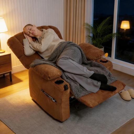 Sillón Relax Reclinable Eléctrico Silencioso con Función Memoria Reposapiés Mando a Distancia Bolsillo Lateral Marrón [6]