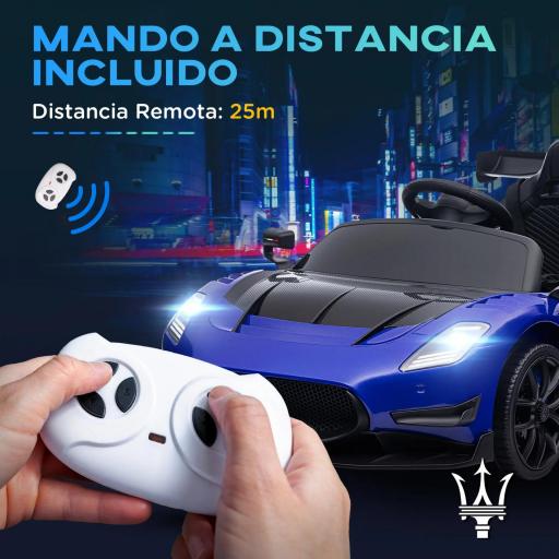 Coche Eléctrico para Niños de +3 Años Maserati GT2 con Mando a Distancia Faros LED Bocina Música Ruedas Auxiliares Azul [4]