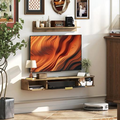 Conjunto de Muebles de Salón Muebles de TV con Estante de Pared Compartimentos Orificios para Cables 120x24x16 cm Roble [0]