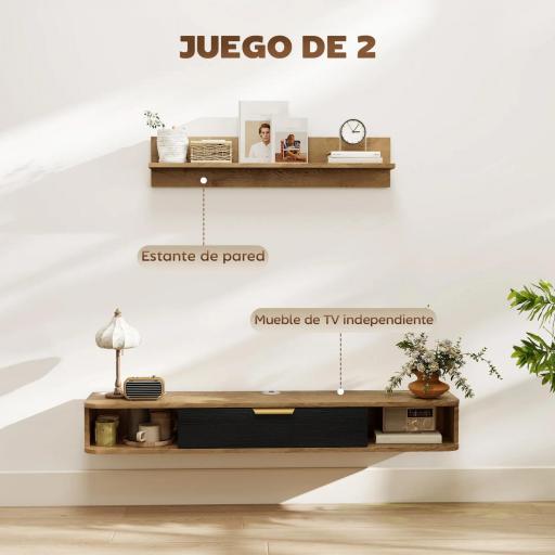 Conjunto de Muebles de Salón Muebles de TV con Estante de Pared Compartimentos Orificios para Cables 120x24x16 cm Roble [2]