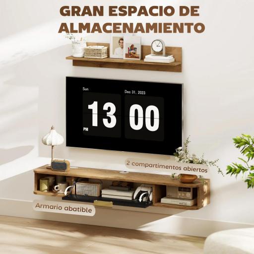 Conjunto de Muebles de Salón Muebles de TV con Estante de Pared Compartimentos Orificios para Cables 120x24x16 cm Roble [3]