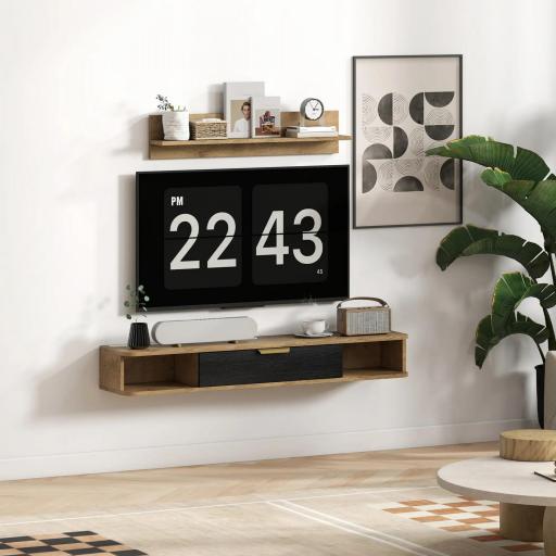 Conjunto de Muebles de Salón Muebles de TV con Estante de Pared Compartimentos Orificios para Cables 120x24x16 cm Roble [5]