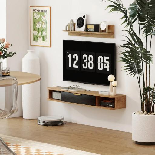 Conjunto de Muebles de Salón Muebles de TV con Estante de Pared Compartimentos Orificios para Cables 120x24x16 cm Roble [7]