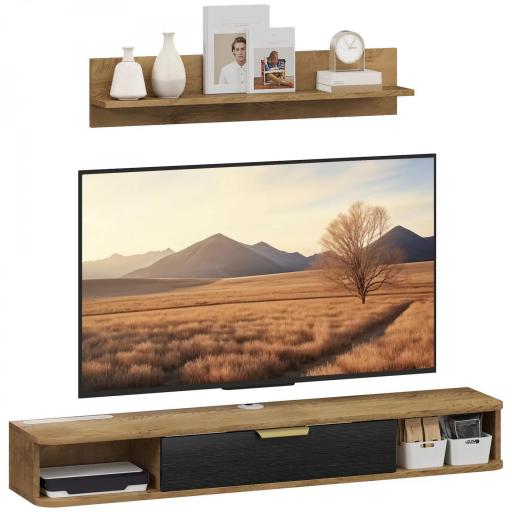 Conjunto de Muebles de Salón Muebles de TV con Estante de Pared Compartimentos Orificios para Cables 120x24x16 cm Roble [8]