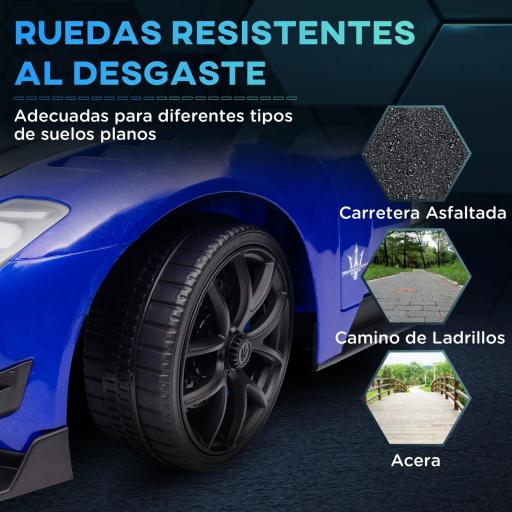 Coche Eléctrico para Niños de +3 Años Maserati GT2 con Mando a Distancia Faros LED Bocina Música Ruedas Auxiliares Azul [3]
