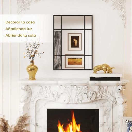 Espejo Rectangular de Pared Espejo de Ventana 70x50 cm con Marco de Metal Espejo Decorativo para Salón Dormitorio Negro [2]