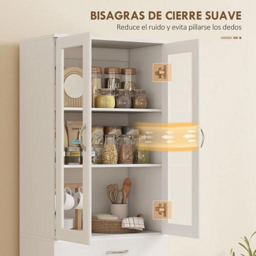Alacena de Cocina con Puertas de Vidrio Cajón Estantes Ajustables para Comedor Salón 60x35x180 cm Blanco [4]