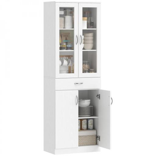 Alacena de Cocina con Puertas de Vidrio Cajón Estantes Ajustables para Comedor Salón 60x35x180 cm Blanco [7]