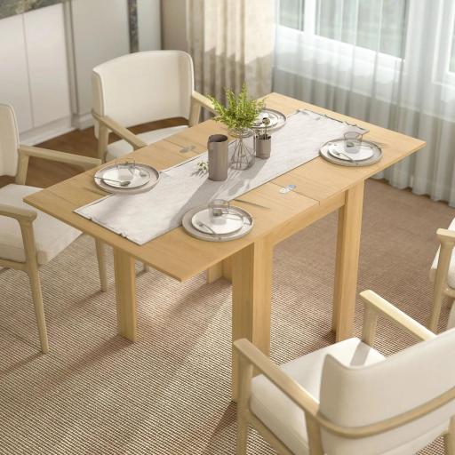 Mesa de Comedor Extensible 70-140x80 cm para 4-6 Personas con Tirador de PU y Almohadillas de Fieltro Natural [0]