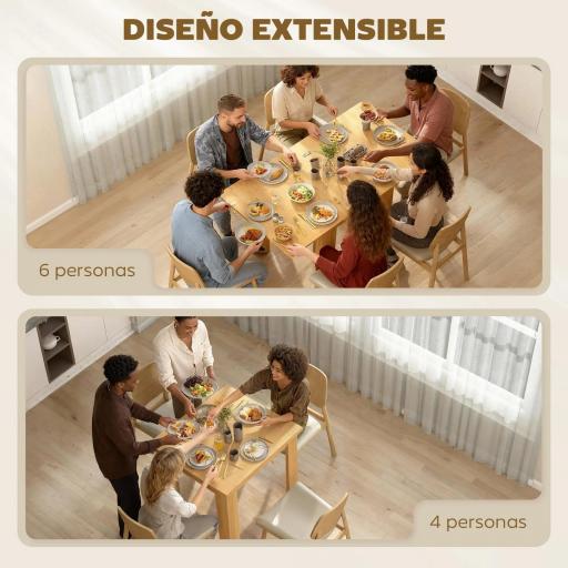 Mesa de Comedor Extensible 70-140x80 cm para 4-6 Personas con Tirador de PU y Almohadillas de Fieltro Natural [5]