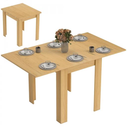 Mesa de Comedor Extensible 70-140x80 cm para 4-6 Personas con Tirador de PU y Almohadillas de Fieltro Natural [7]
