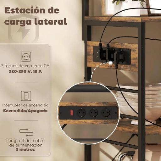 Estantería de Cocina con Tres Enchufes y Luces LED Industrial con Estantes para Microondas 80x42x162 cm Marrón Rústico [2]