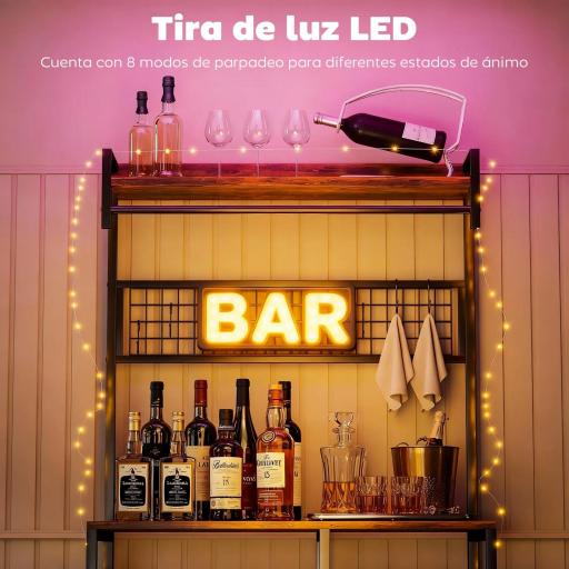 Estantería de Cocina con Tres Enchufes y Luces LED Industrial con Estantes para Microondas 80x42x162 cm Marrón Rústico [3]