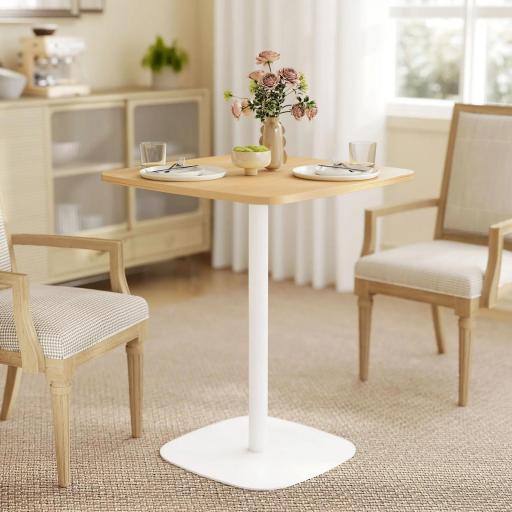 Mesa de Comedor Pequeña Mesa de Cocina Cuadrada para 2 Personas Base Cuadrada de Acero 60x60x75 cm Natural y Blanco [0]