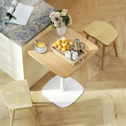 Mesa de Comedor Pequeña Mesa de Cocina Cuadrada para 2 Personas Base Cuadrada de Acero 60x60x75 cm Natural y Blanco [5]