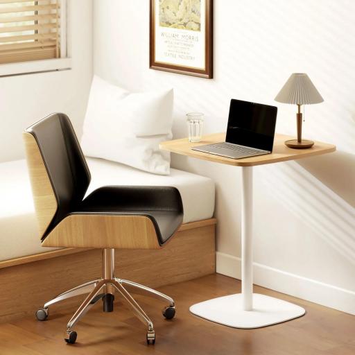 Mesa de Comedor Pequeña Mesa de Cocina Cuadrada para 2 Personas Base Cuadrada de Acero 60x60x75 cm Natural y Blanco [7]