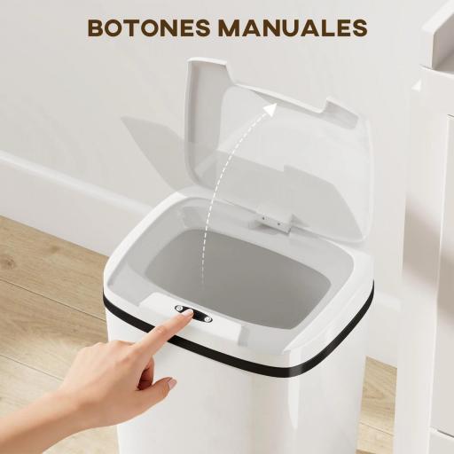Cubo de Basura Cocina Automático 15 L con Sensor Infrarrojo y Modo Manual Anillo de Retención Antihuellas Blanco [6]
