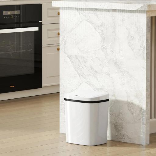 Cubo de Basura Cocina Automático 15 L con Sensor Infrarrojo y Modo Manual Anillo de Retención Antihuellas Blanco [5]