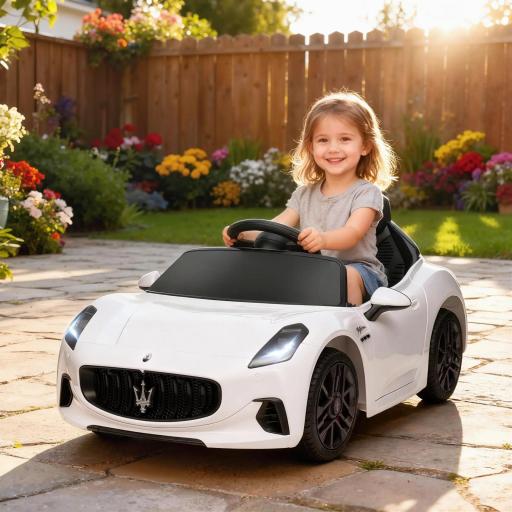 Coche Eléctrico Infantil Maserati Gran Turismo Folgore con Batería 12V Mando a Distancia Faros Bocina Música MP3 Blanco