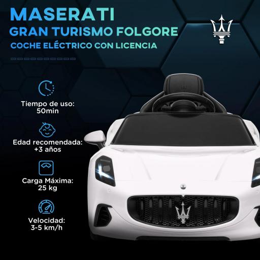 Coche Eléctrico para Niños con Licencia Maserati MC20 con Batería 12V Mando a Distancia Faros Bocina Música Blanco [1]