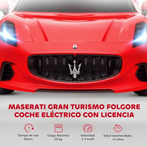 Coche Eléctrico Infantil Maserati Gran Turismo Folgore con Batería 12V Mando a Distancia Faros Bocina y Música MP3 Rojo [2]