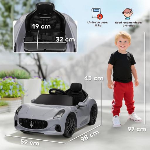 Coche Eléctrico Infantil Maserati Gran Turismo Folgore con Batería 12V Mando a Distancia Faros Bocina Música MP3 Gris [1]