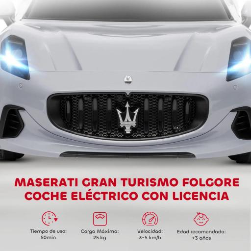 Coche Eléctrico Infantil Maserati Gran Turismo Folgore con Batería 12V Mando a Distancia Faros Bocina Música MP3 Gris [6]
