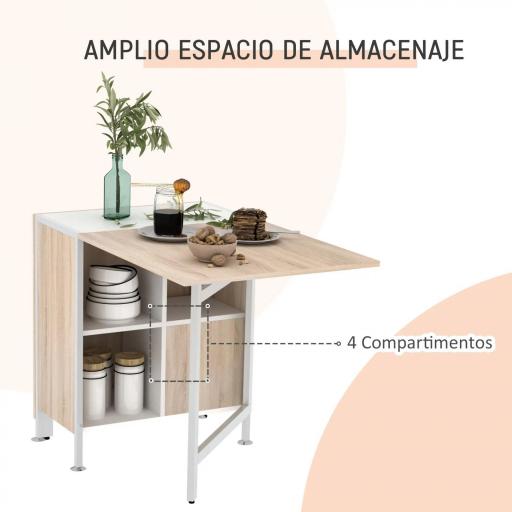Mesa Plegable de Comedor, Mesa de Cocina Plegable, con Alas Abatibles, 4 Compartimentos, 3 Formas, Hasta 4 Personas, para Salón, Espacio Pequeño, 169x60x75 cm, Roble y Blanco [5]