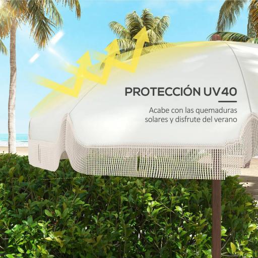 Sombrilla de Playa con Flecos Ø190x210 cm con 8 Varillas Apertura Manual Anti-UV Impermeable y Bolsa de Transporte Gris [2]