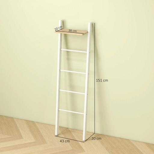 Toallero Escalera con Estante Superior y 4 Barras Toallero de Baño para Apoyar en Pared 43x20x151 cm Blanco y Roble [8]