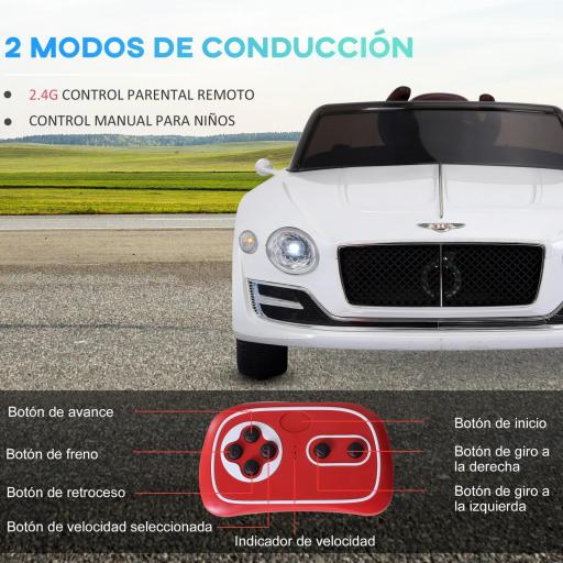 Coche Eléctrico para Niños Bentley GT Coche de Batería para Niños de +3 Años Velocidad 2,5-5 km/h 108x60x43 cm Blanco [2]