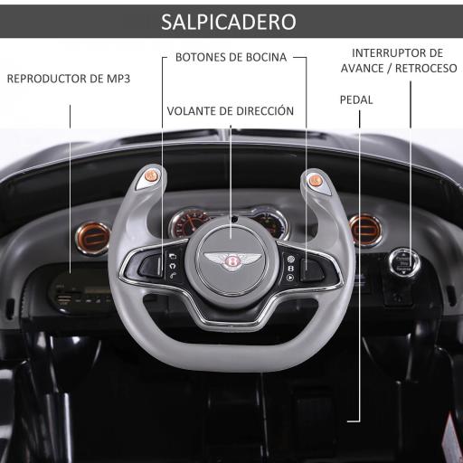 Coche Eléctrico para Niños Bentley GT Coche de Batería para Niños de +3 Años Velocidad 2,5-5 km/h 108x60x43 cm Negro [3]