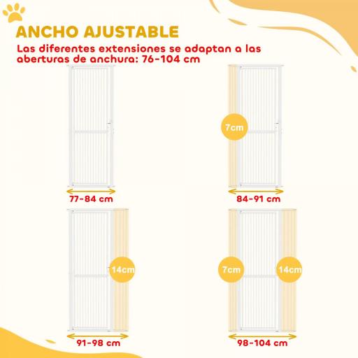 Barrera para Perros Extra Alta con Ancho Ajustable 76-104 cm Separación 3,5 cm con Montaje a Presión Extensiones Blanco [2]