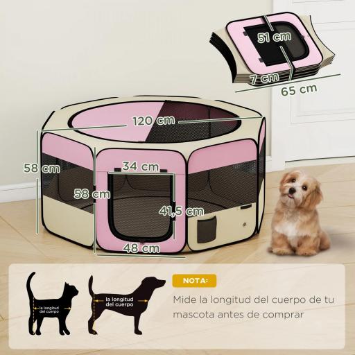 Parque Plegable para Perros y Gatos Corralito Portátil para Animales Pequeños Impermeable de Tela Oxford Ø120x58cm Rosa [1]