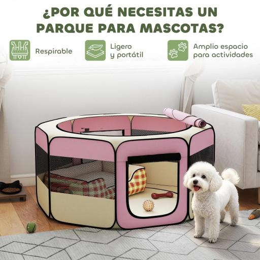 Parque Plegable para Perros y Gatos Corralito Portátil para Animales Pequeños Impermeable de Tela Oxford Ø120x58cm Rosa [4]