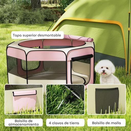 Parque Plegable para Perros y Gatos Corralito Portátil para Animales Pequeños Impermeable de Tela Oxford Ø120x58cm Rosa [3]