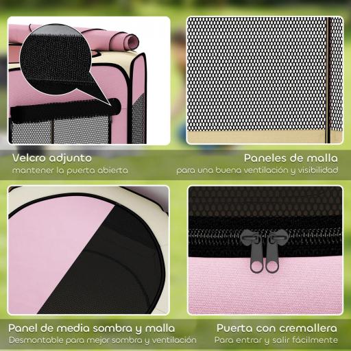 Parque Plegable para Perros y Gatos Corralito Portátil para Animales Pequeños Impermeable de Tela Oxford Ø120x58cm Rosa [2]