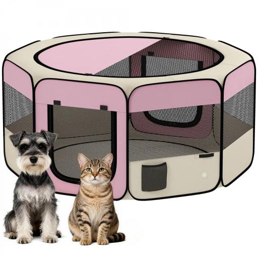 Parque Plegable para Perros y Gatos Corralito Portátil para Animales Pequeños Impermeable de Tela Oxford Ø120x58cm Rosa [8]