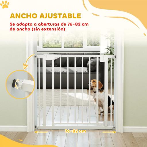 Barrera de Seguridad para Niños y Perros Ancho 76-82 cm Bloqueo Doble y Cierre Automático Apertura Dos Sentidos Blanco [2]