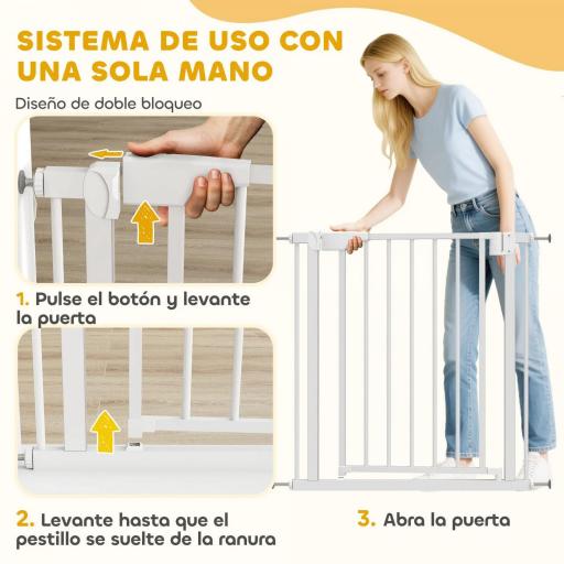 Barrera de Seguridad para Niños y Perros Ancho 76-82 cm Bloqueo Doble y Cierre Automático Apertura Dos Sentidos Blanco [4]