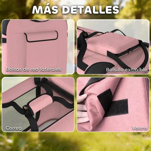 Transportín para Perros Plegable 60x41,5x41 cm con Ventanas de Malla Cojín Suave y 2 Asas para Mini Perros y Gatos Rosa [4]