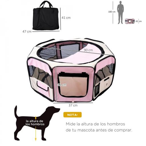 Parque Plegable para Perros y Gatos Corralito Portátil para Animales Pequeños Impermeable de Tela Oxford Ø90x41 cm Rosa [1]