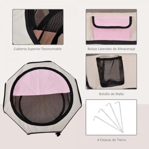 Parque Plegable para Perros y Gatos Corralito Portátil para Animales Pequeños Impermeable de Tela Oxford Ø90x41 cm Rosa [5]