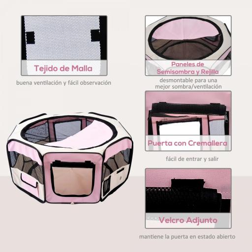 Parque Plegable para Perros y Gatos Corralito Portátil para Animales Pequeños Impermeable de Tela Oxford Ø90x41 cm Rosa [2]