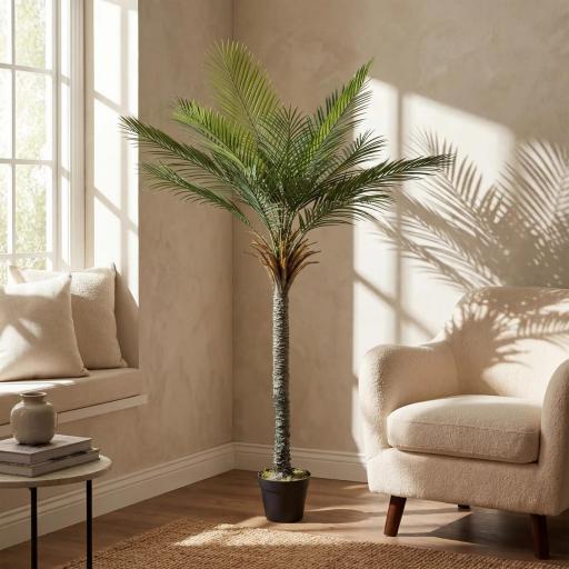 Planta Artificial Decorativa 180 cm Palmera Artificial con Maceta y Hojas para Interior Verde