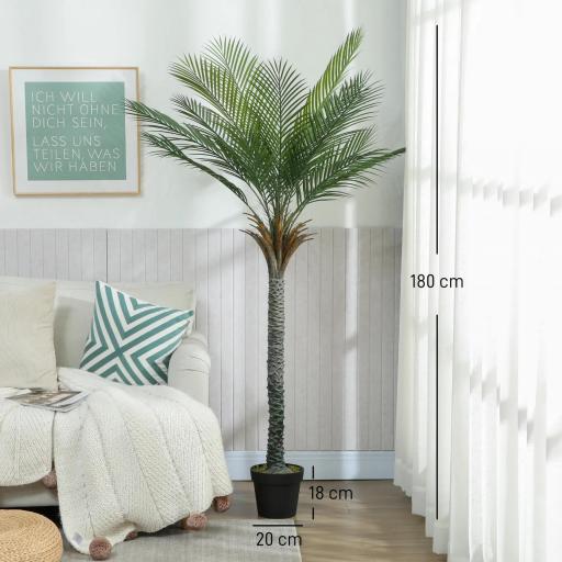 Planta Artificial Decorativa 180 cm Palmera Artificial con Maceta y Hojas para Interior Verde [7]