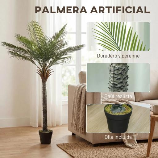 Planta Artificial Decorativa 180 cm Palmera Artificial con Maceta y Hojas para Interior Verde [8]